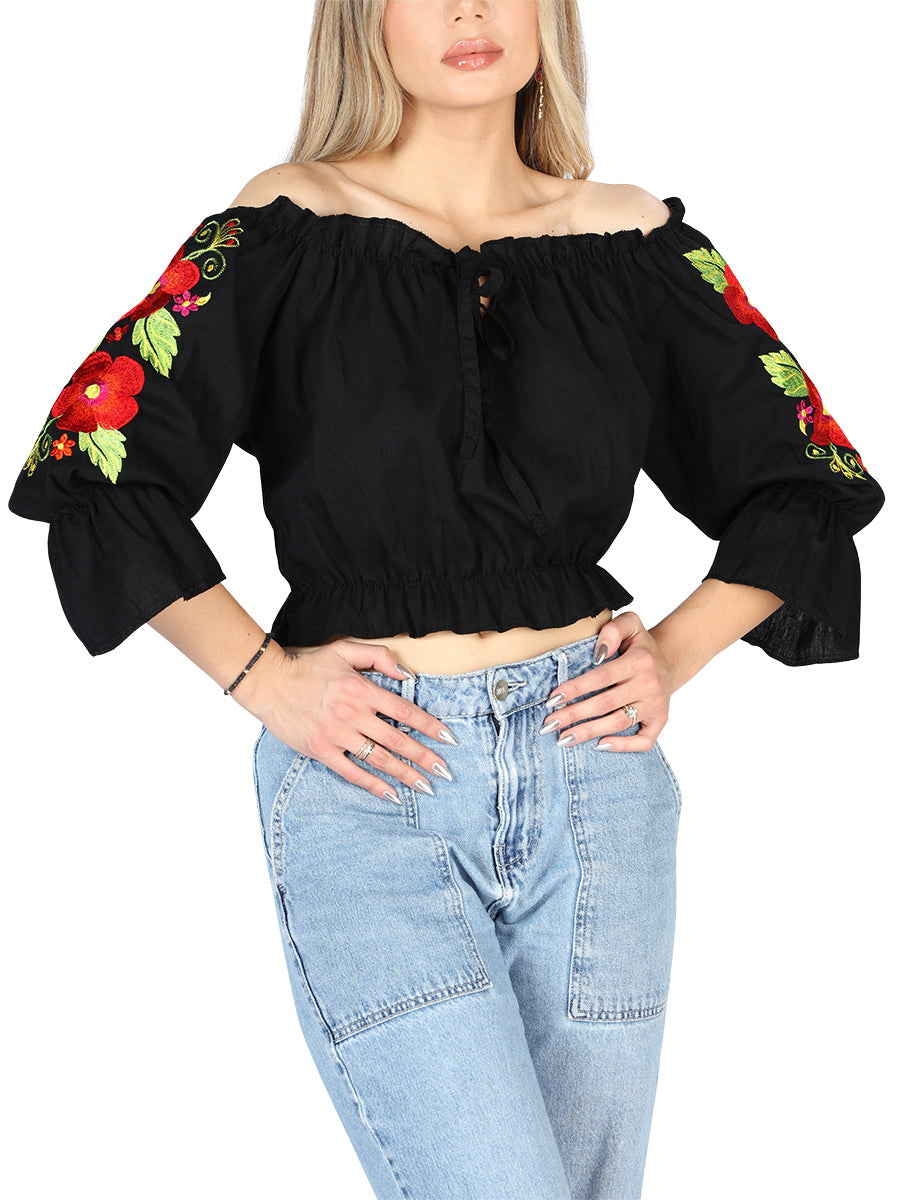 Artisanal Embroidered Blouse Cotton Black