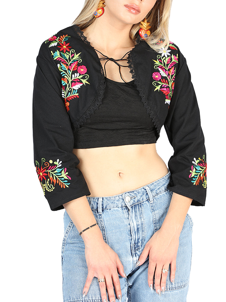 Artisanal Embroidered Torera 100% Cotton Black