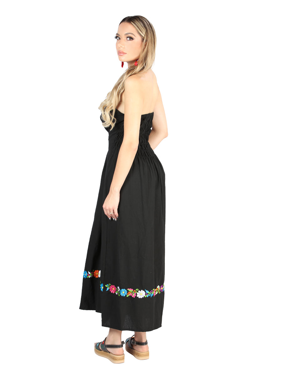 Artisanal Embroidered Dress Black Cotton