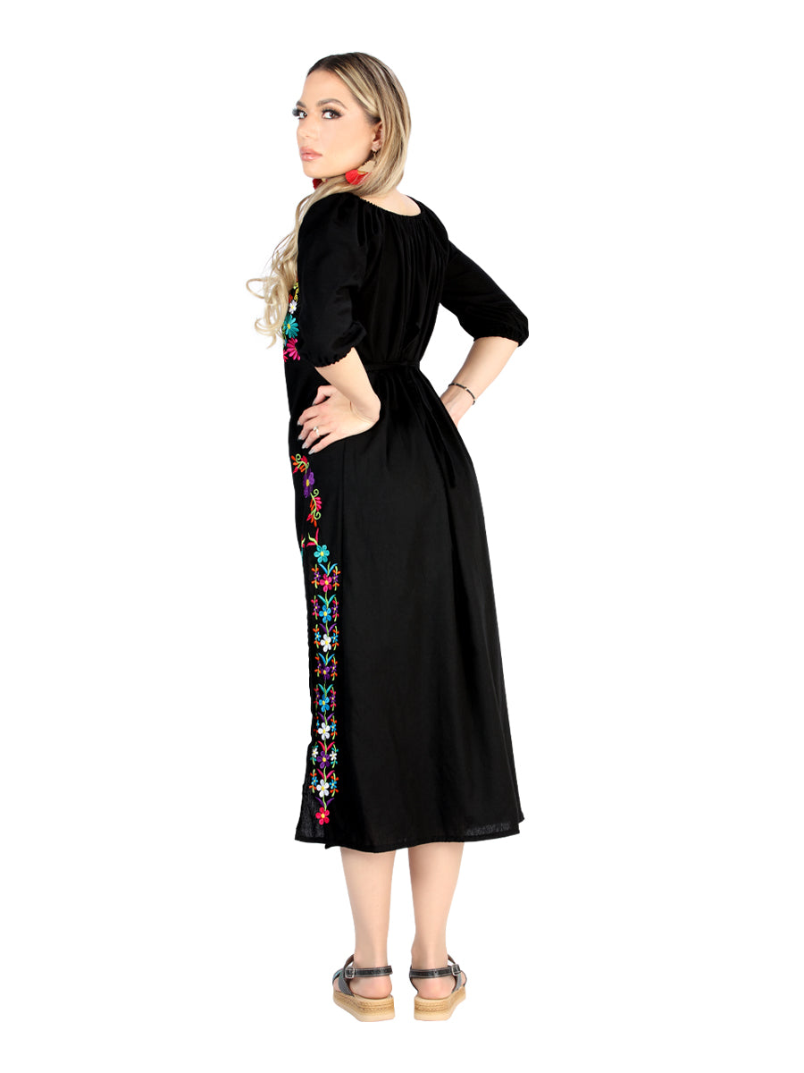 Artisanal Embroidered Dress Cotton Black