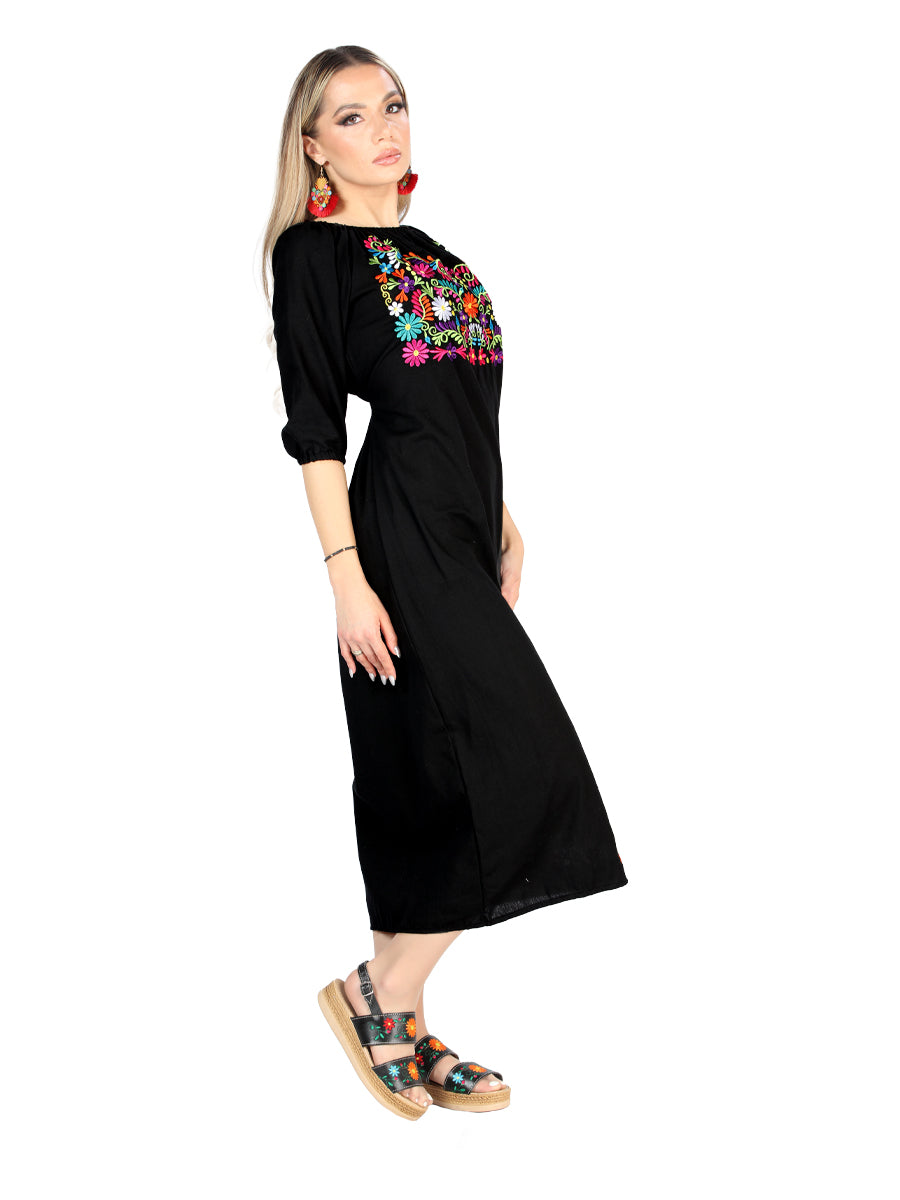 Artisanal Embroidered Dress Cotton Black