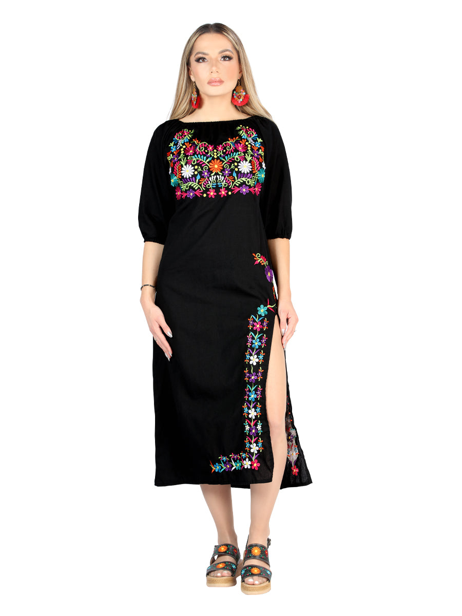 Artisanal Embroidered Dress Cotton Black