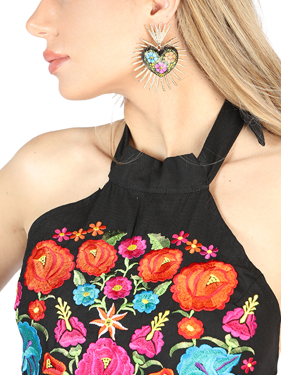 Vestido Bordado Artesanal Algodón Negro