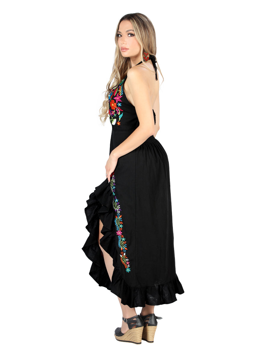 Vestido Bordado Artesanal 100% Algodón Negro