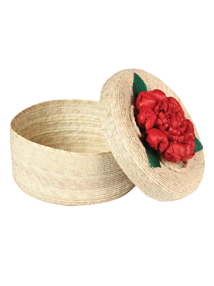 Artisanal Tortilla Warmer Palm Leaf Red Flower