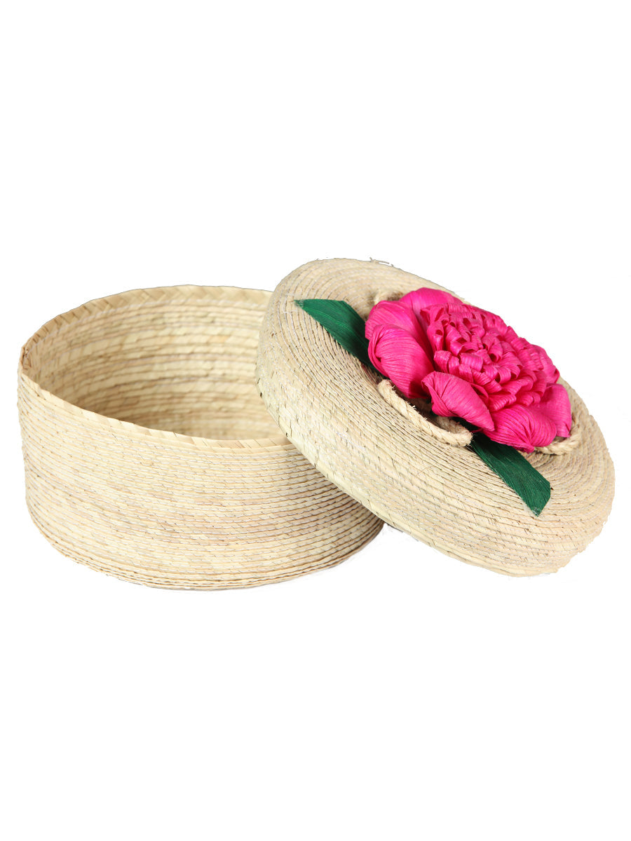 Artisanal Tortilla Warmer Palm Leaf Fuchsia Flower