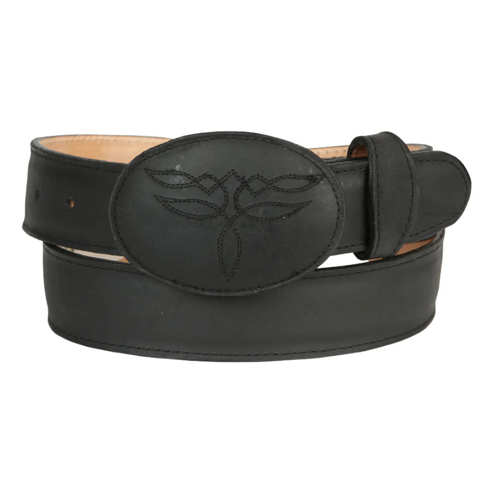 El General Men’s Western Belt - Crazy Cowhide Leather - Black