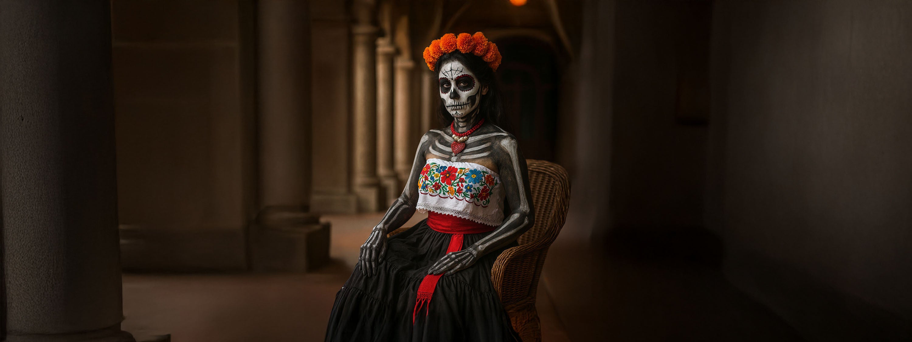 Create a bold Halloween or Día de los Muertos look with our Western skirts
